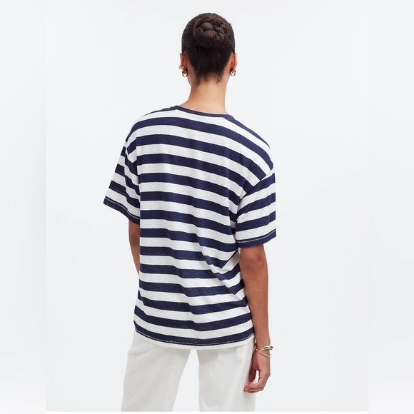 Madewell NWT Linen-Blend Crewneck Oversized Tee Women’s Size S Dark Nightfall - Picture 4 of 10